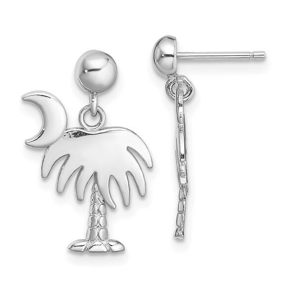 Kazi Luxury 14K White Gold Charleston Palm Tree w/ Moon Dangle Earrings